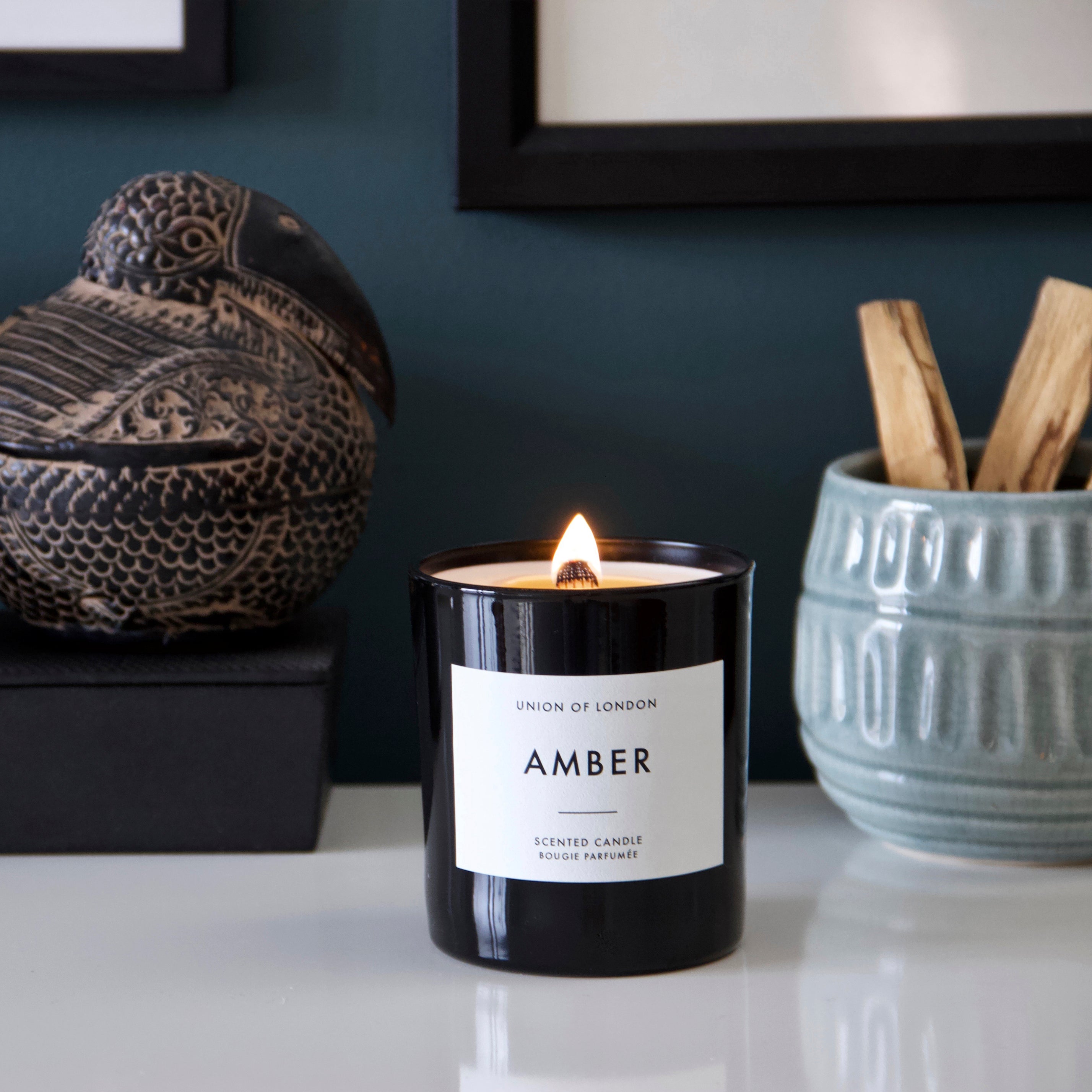 Amber 'Warm Rich' Large Black Candle, 235g