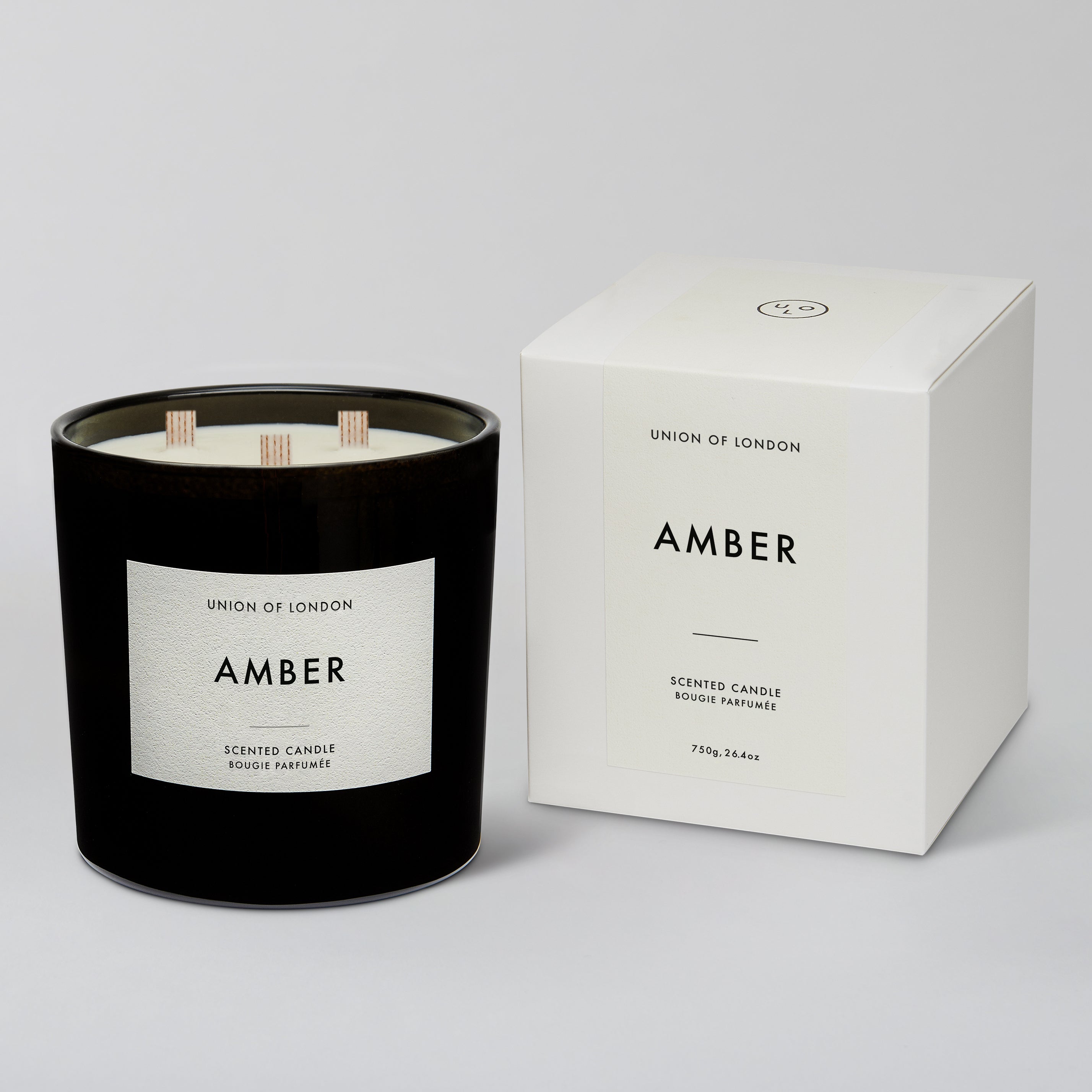 Amber 'Warm Rich' Triple Wick Black Candle, 730g