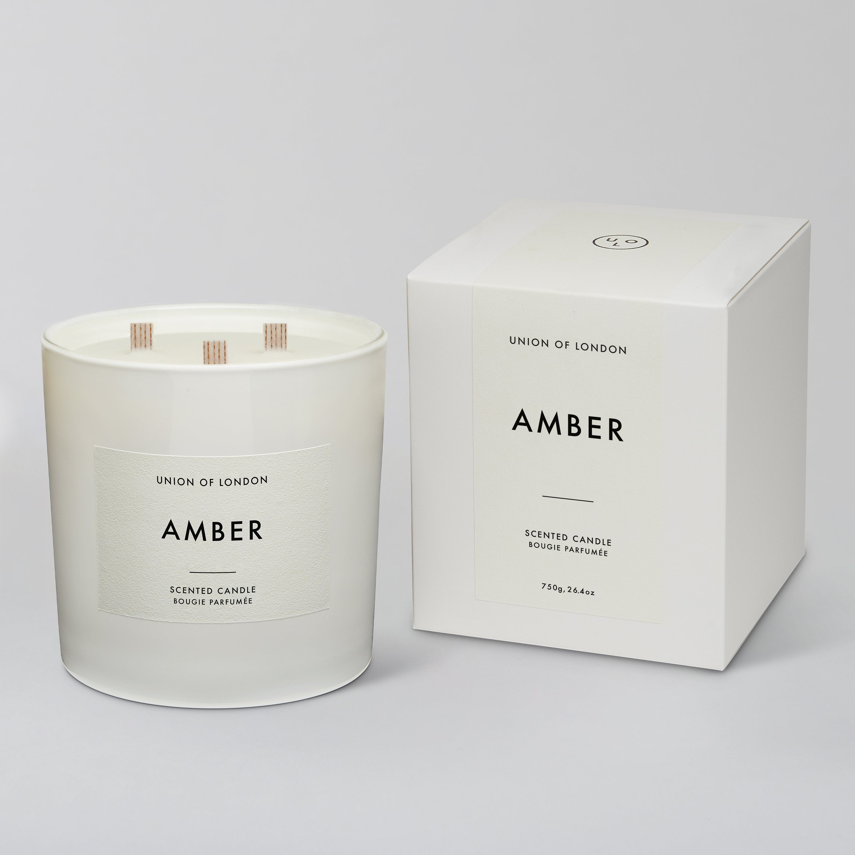 Amber 'Warm Rich' Triple Wick White Candle, 730g