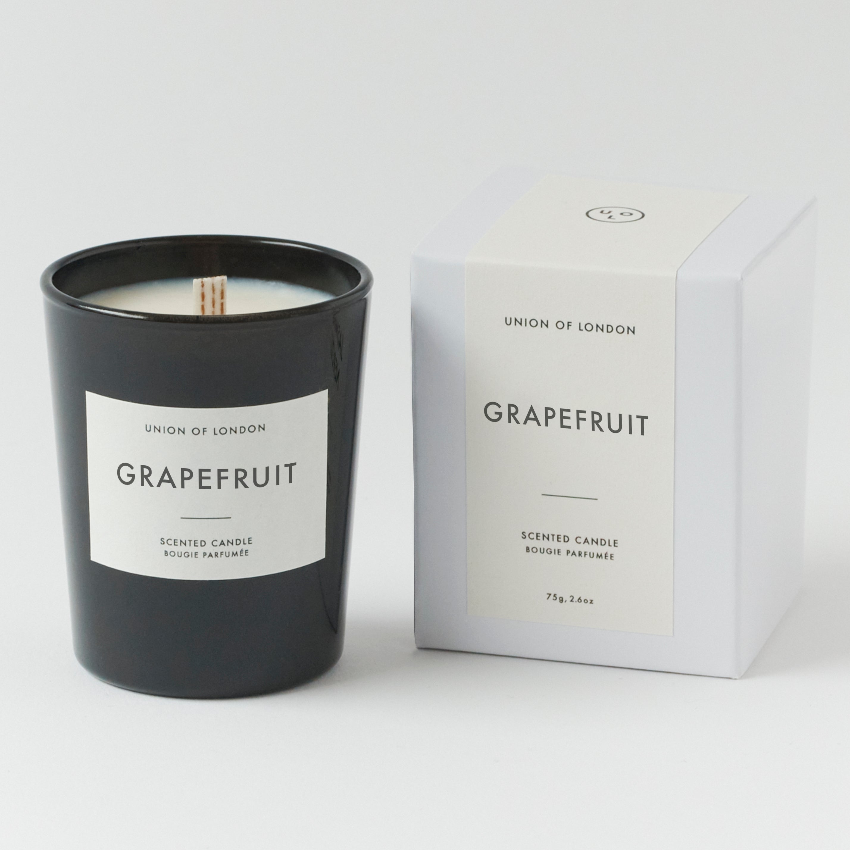 Grapefruit 'Bright Invigorating' Small Black Candle, 75g