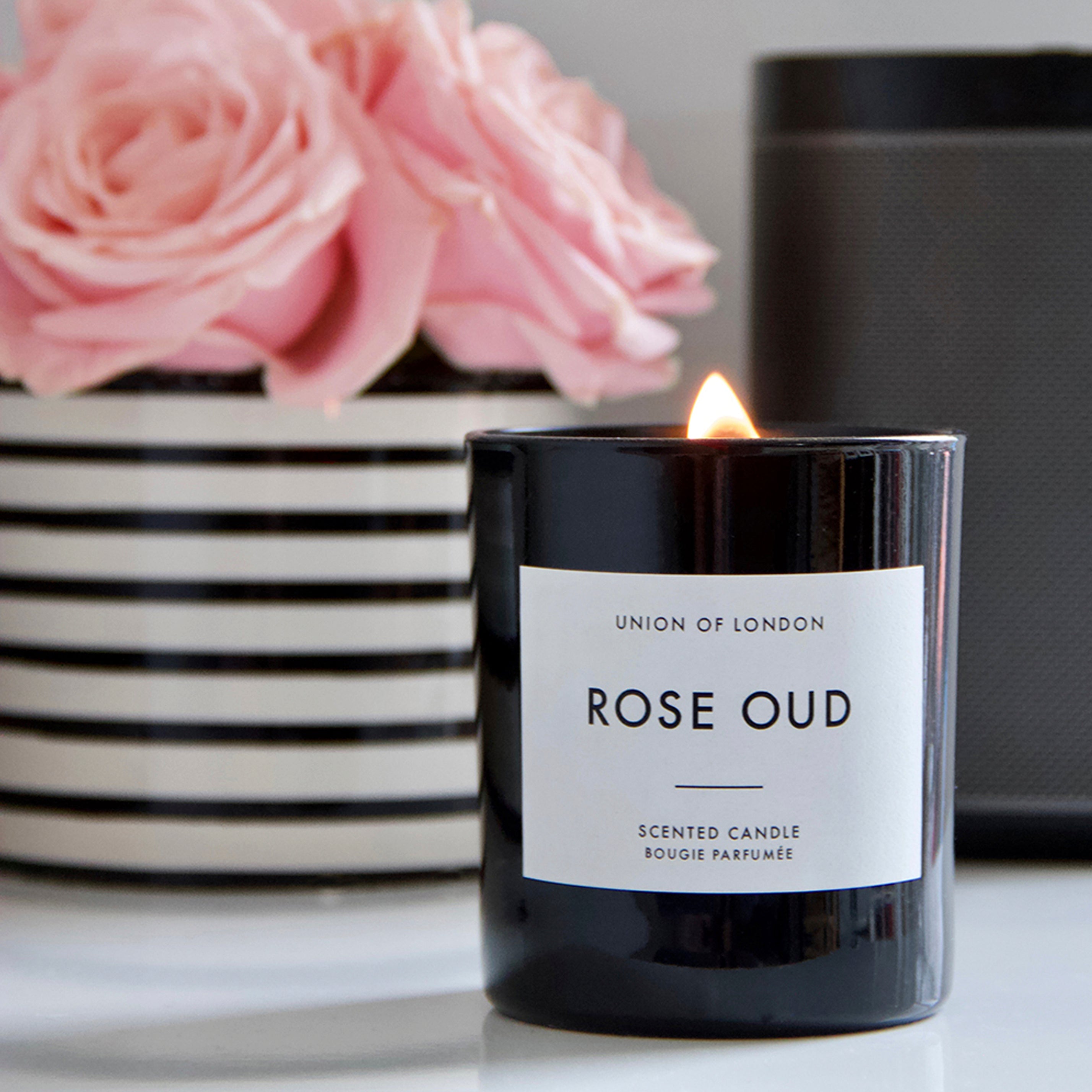 Rose Oud ‘Luxurious Floral' Large Black Candle, 235g