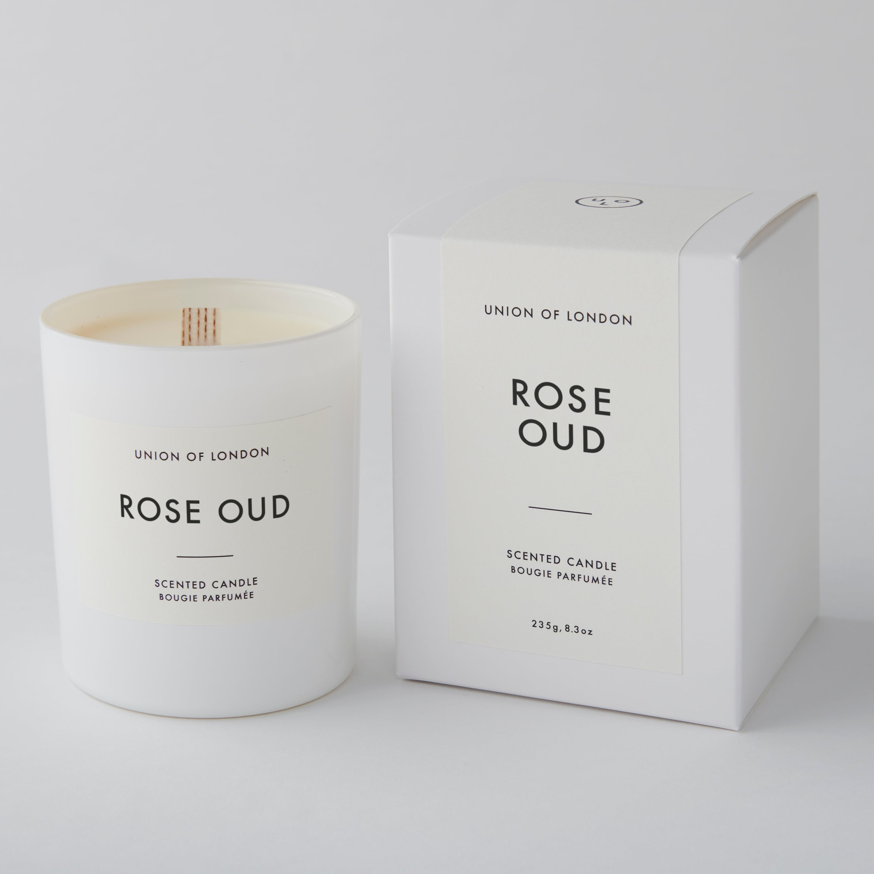 Rose Oud ‘Luxurious Floral' Large White Candle, 235g