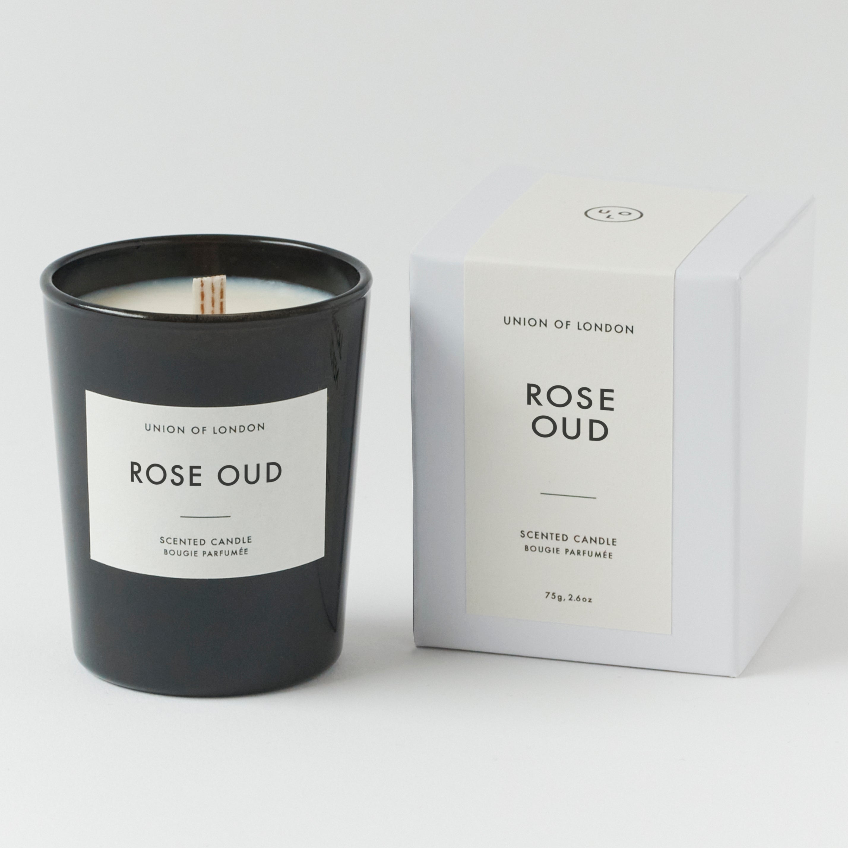 Rose Oud ‘Luxurious Floral' Small Black Candle, 75g