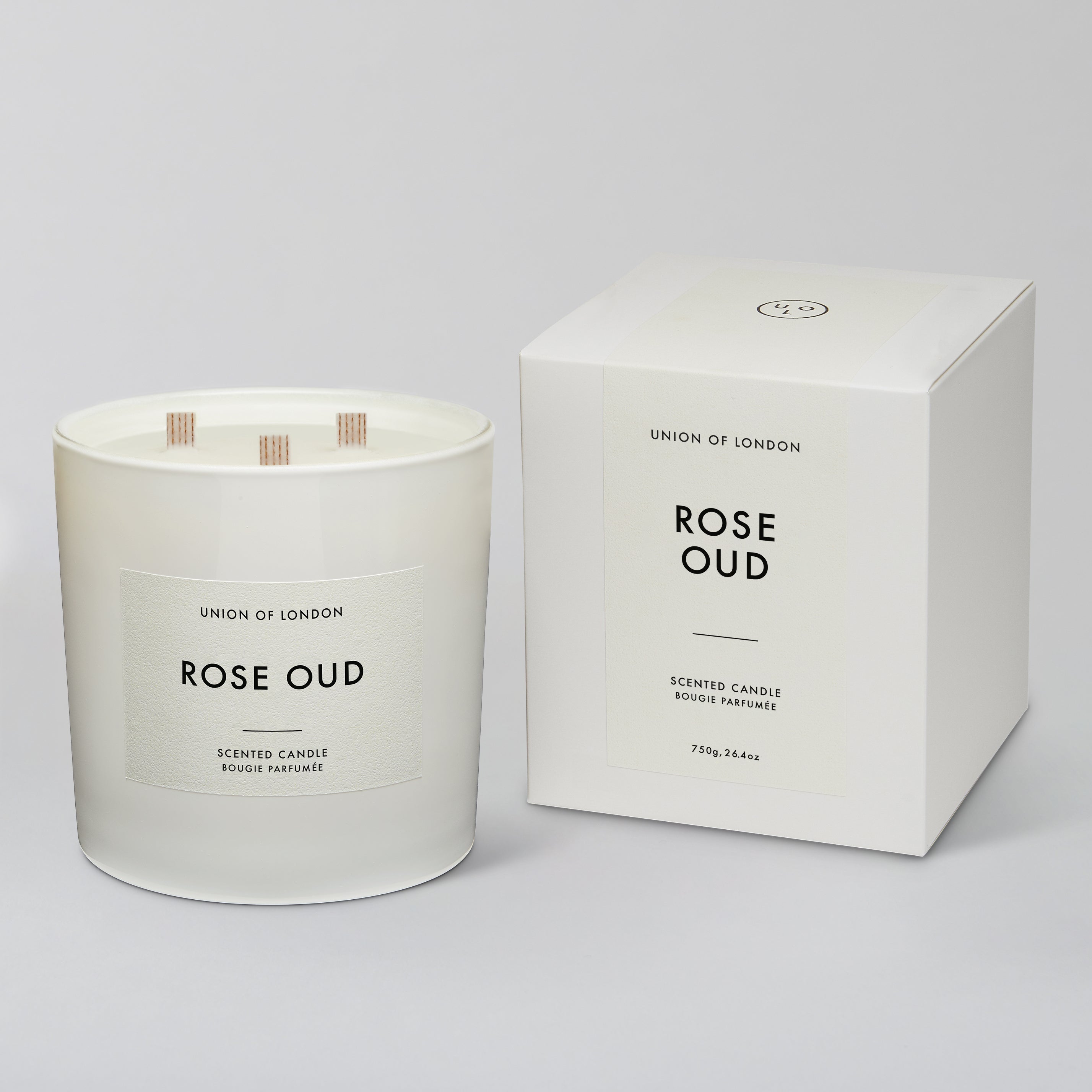 Rose Oud ‘Luxurious Floral' Triple Wick White Candle, 730g