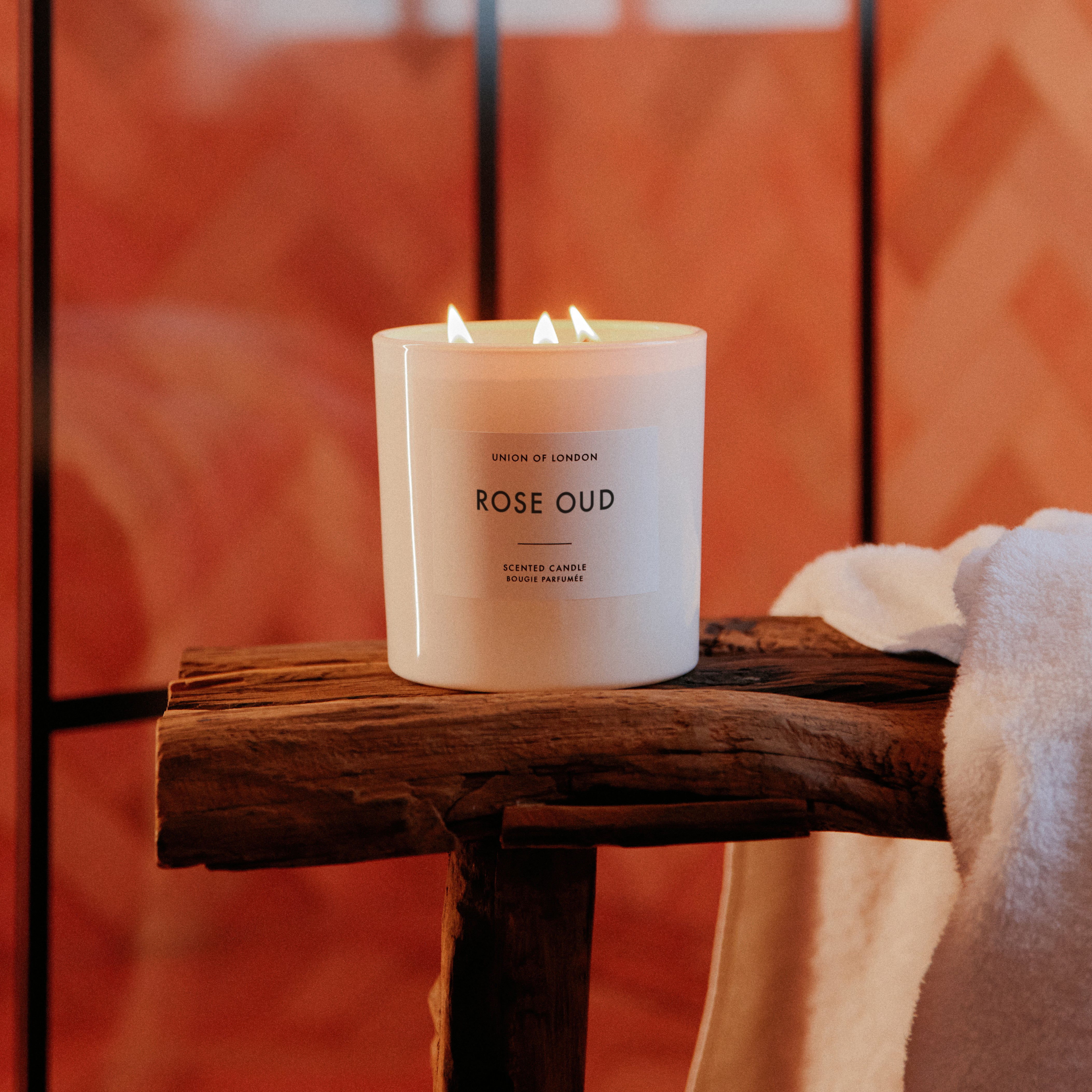 Rose Oud ‘Luxurious Floral' Triple Wick White Candle, 730g