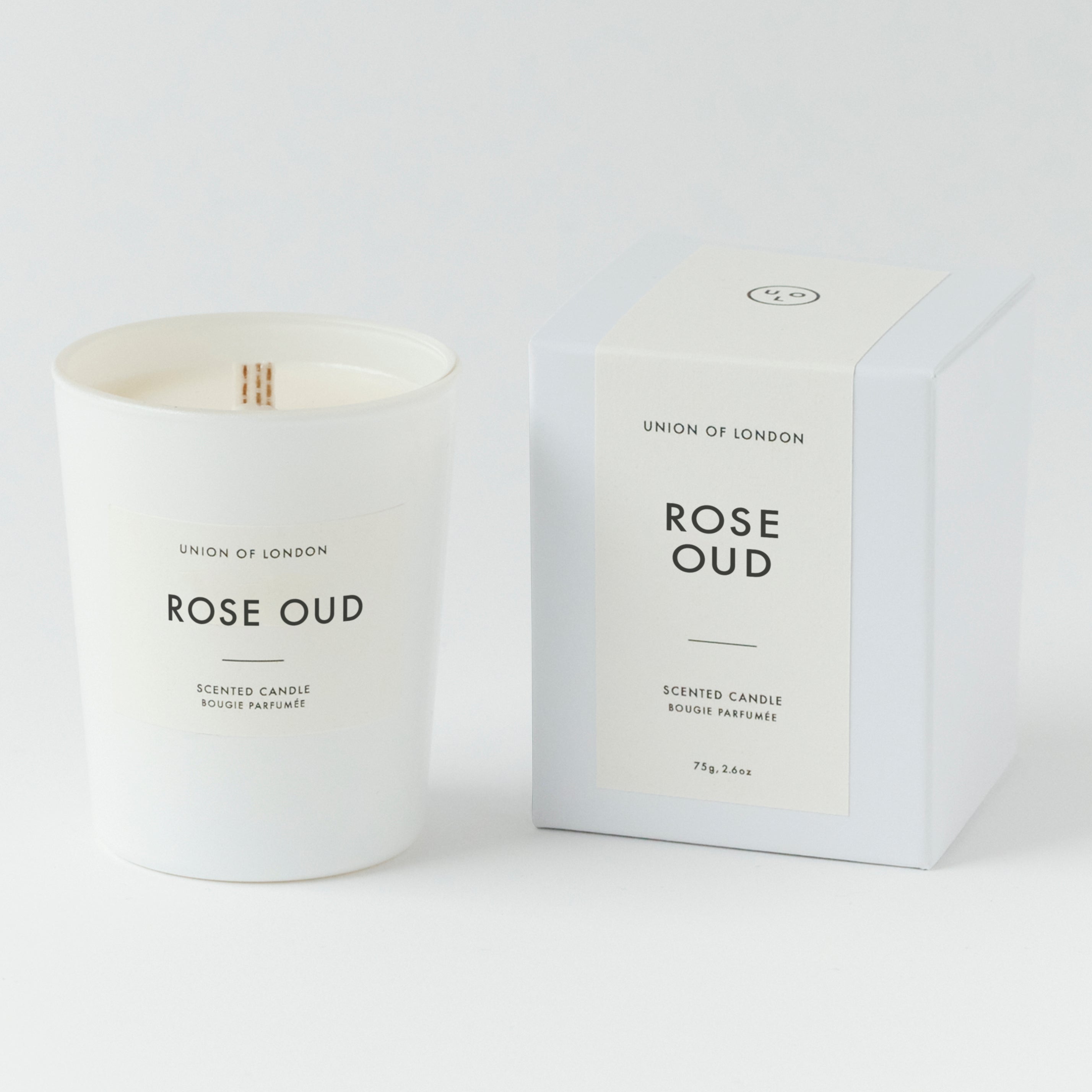 Rose Oud ‘Luxurious Floral' Small White Candle, 75g